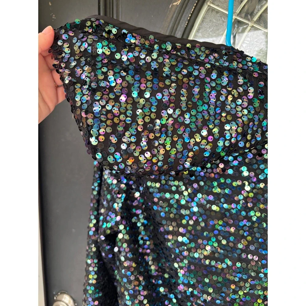 D-Signed Disney‎ Girls Iridescent Sequin Bomber Jacket Hooded Zip Up Black Med M